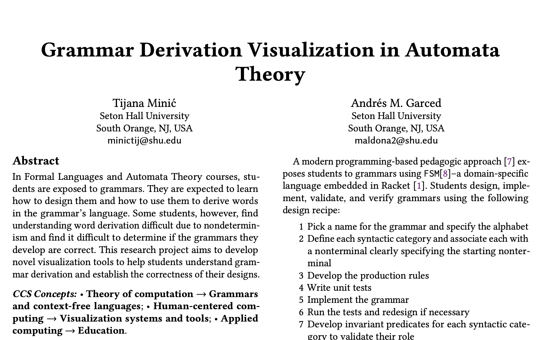 Grammar Derivation Visualization in Automata Theory