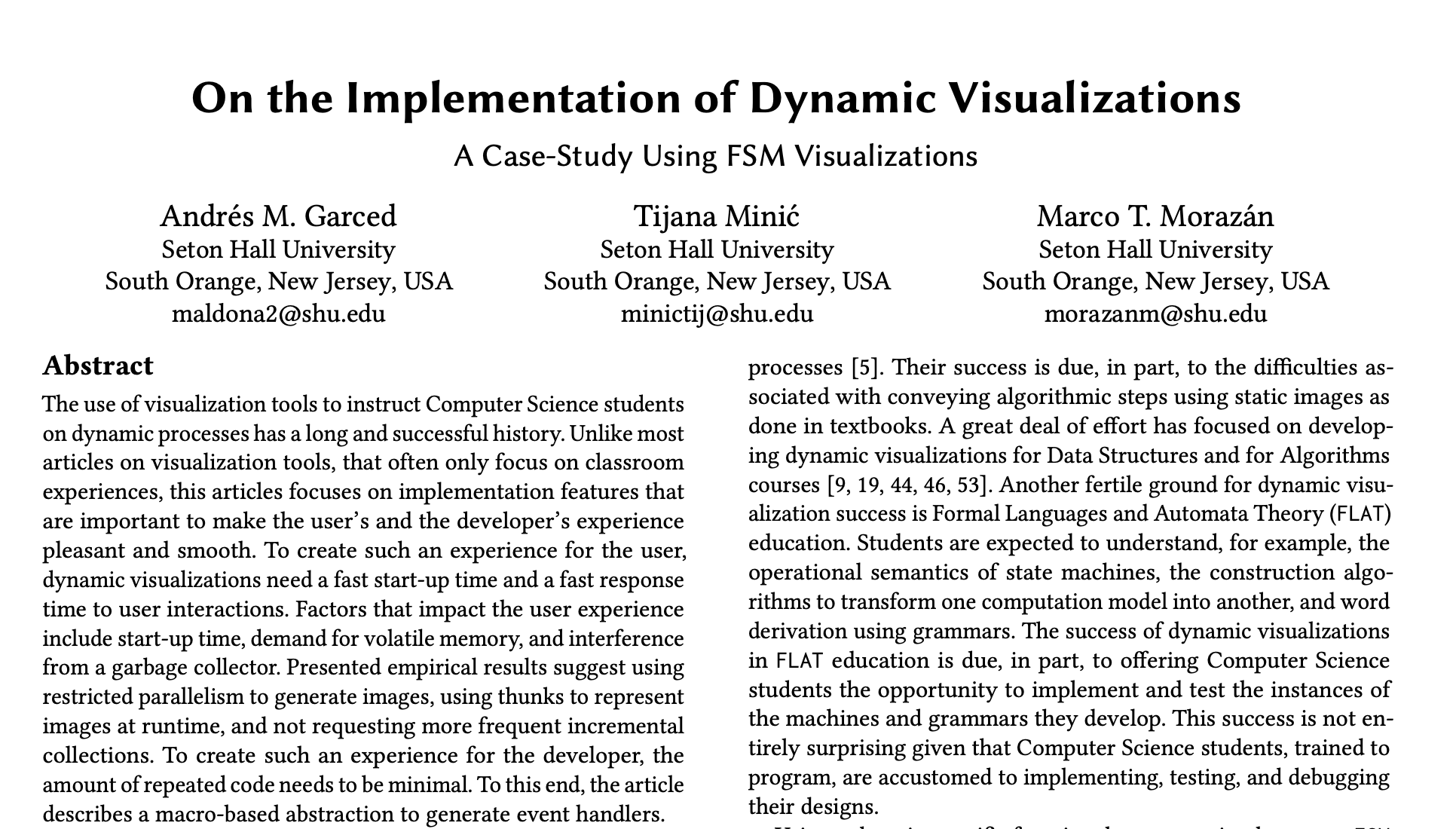 On the Implementation of Dynamic Visualizations: A Case-Study Using FSM Visualizations