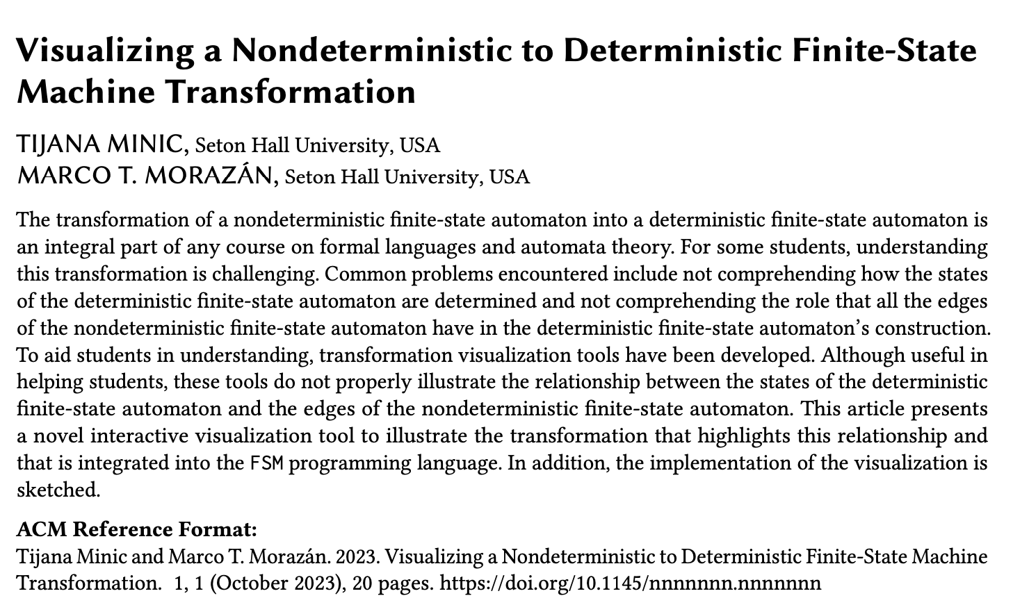Visualizing a Nondeterministic to Deterministic Finite-State Machine Transformation