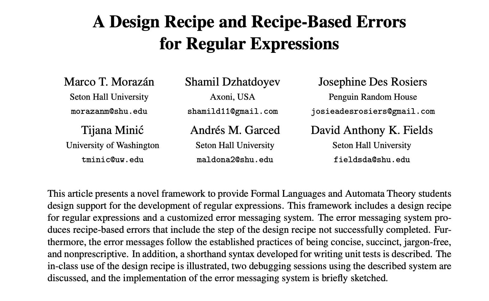 A Design Recipe and Recipe-Based Errors for Regular Expressions